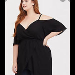 TORRID faux wrap off the shoulder georgette tunic